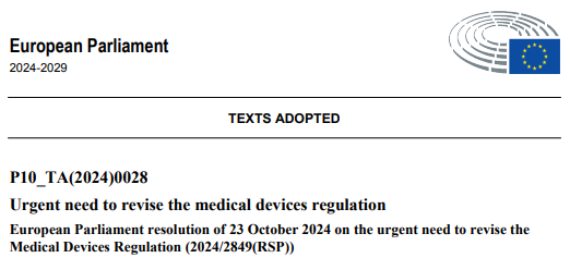 EU PARLIAMENT ADOPTS MOTION TO REVISE MDR |